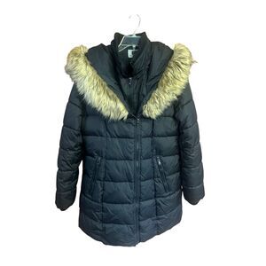 Laundry by Design Womens Faux Fur Hooded Zip   Puffer Jacket Sz L